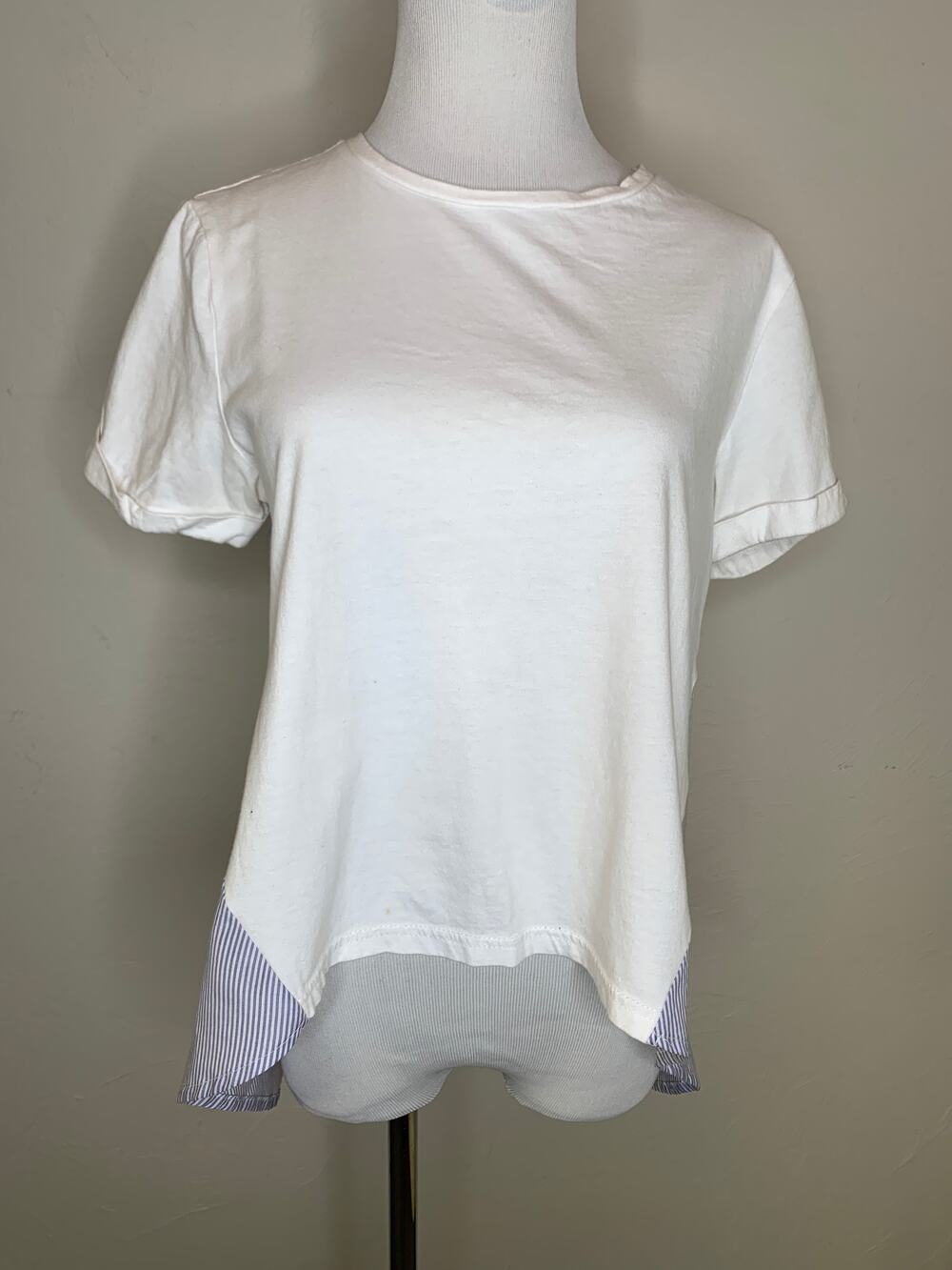 English Landing Blue White Stripe Top Sz Small High Low Flowy